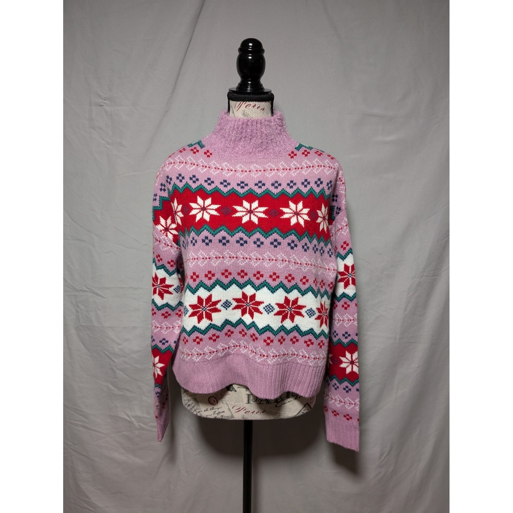32 Degrees Women's Purple Fair Isle‎ Nordic Mock Neck Knit Sweater New Size XS